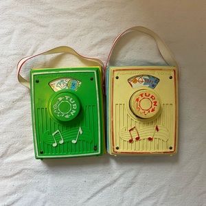 Fisher Price Music Box Pocket Radio Player Wind Up Toy #768 Vintage 2pcs